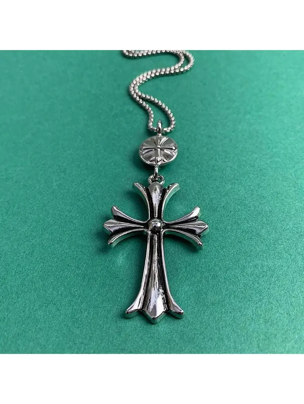 Cyber 2000s y2k grunge punk opium cross pendant style necklace. Cool design